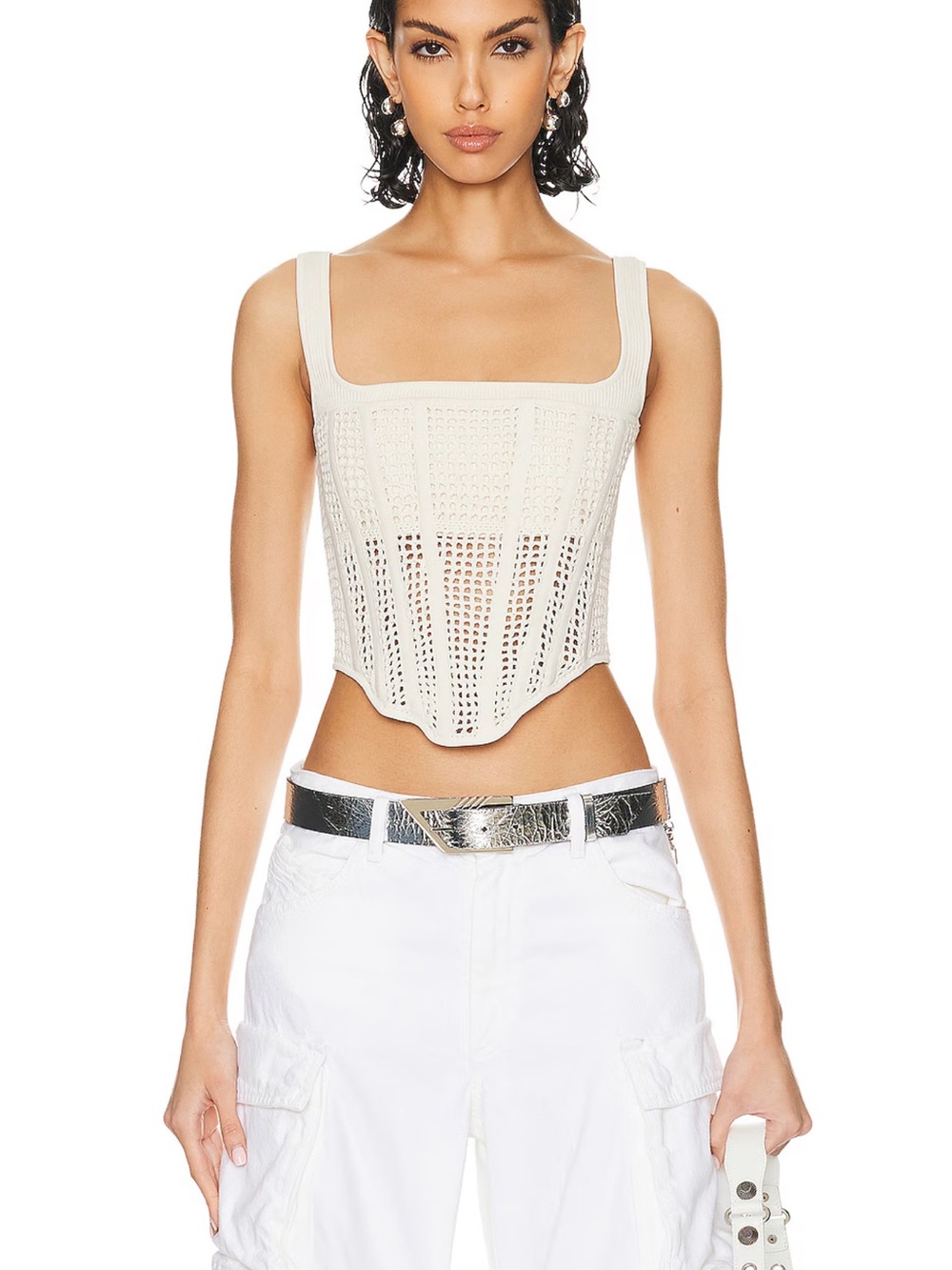 Dion Lee Cream Crochet Corset Top - White
